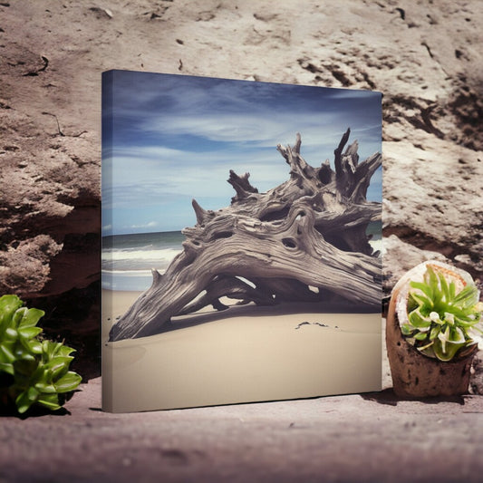 Driftwood On The Beach: A Tranquil Canvas Art Masterpiece