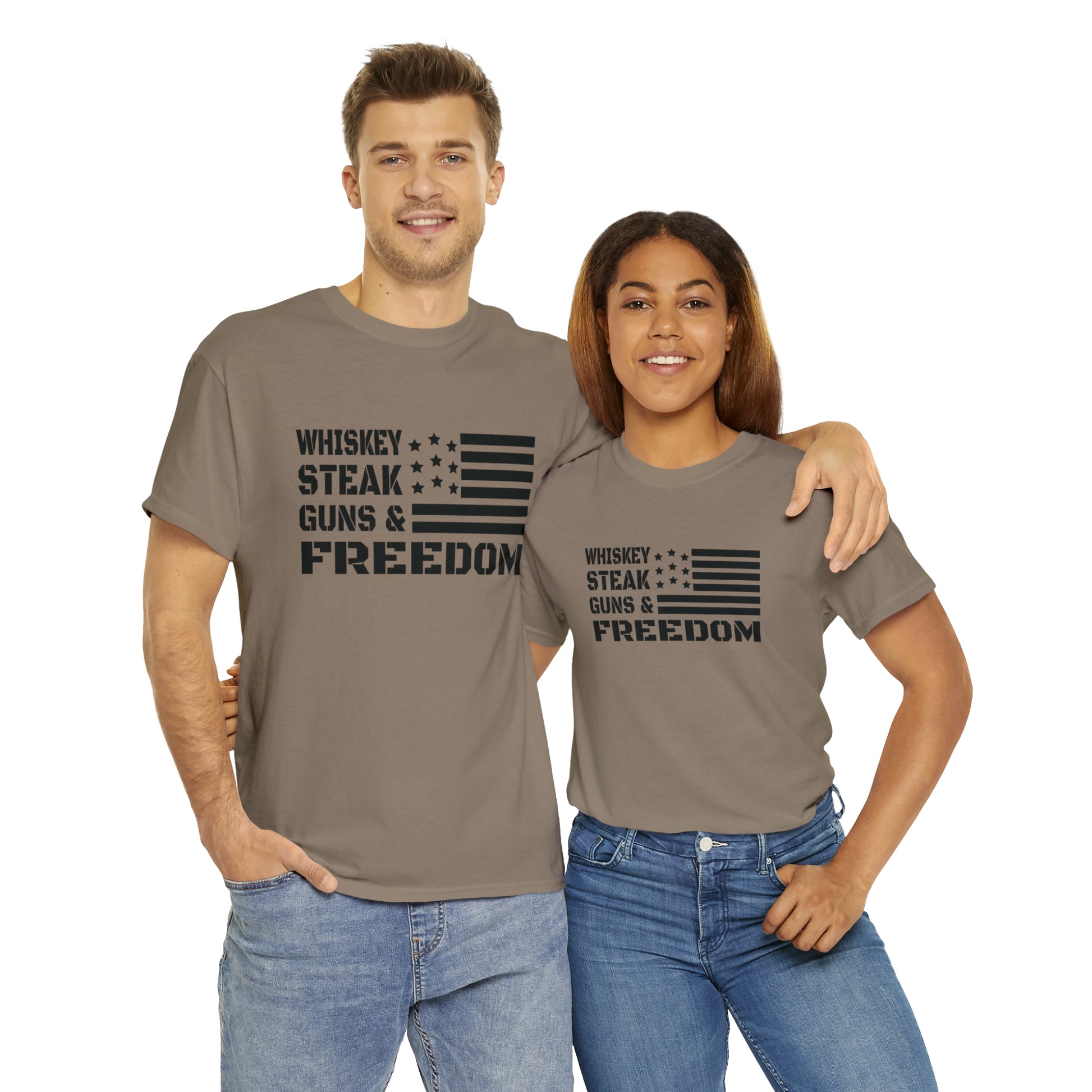 "Whiskey, Steak, Guns & Freedom" T-Shirt - Weave Got Gifts - Unique Gifts You Won’t Find Anywhere Else!