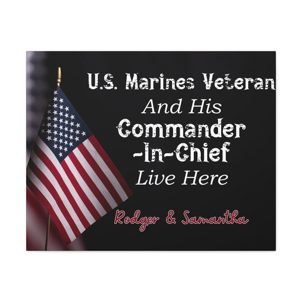 American flag Marine veteran tribute canvas with personalized text
