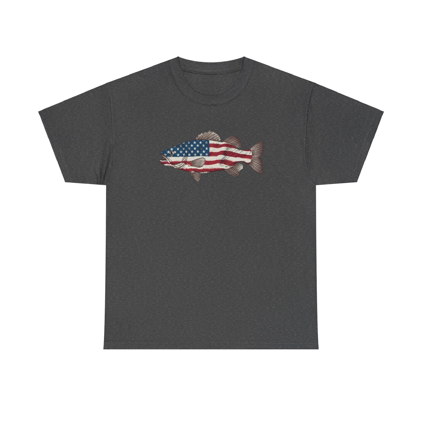 Patriotic fishing shirt with USA flag and catfish
