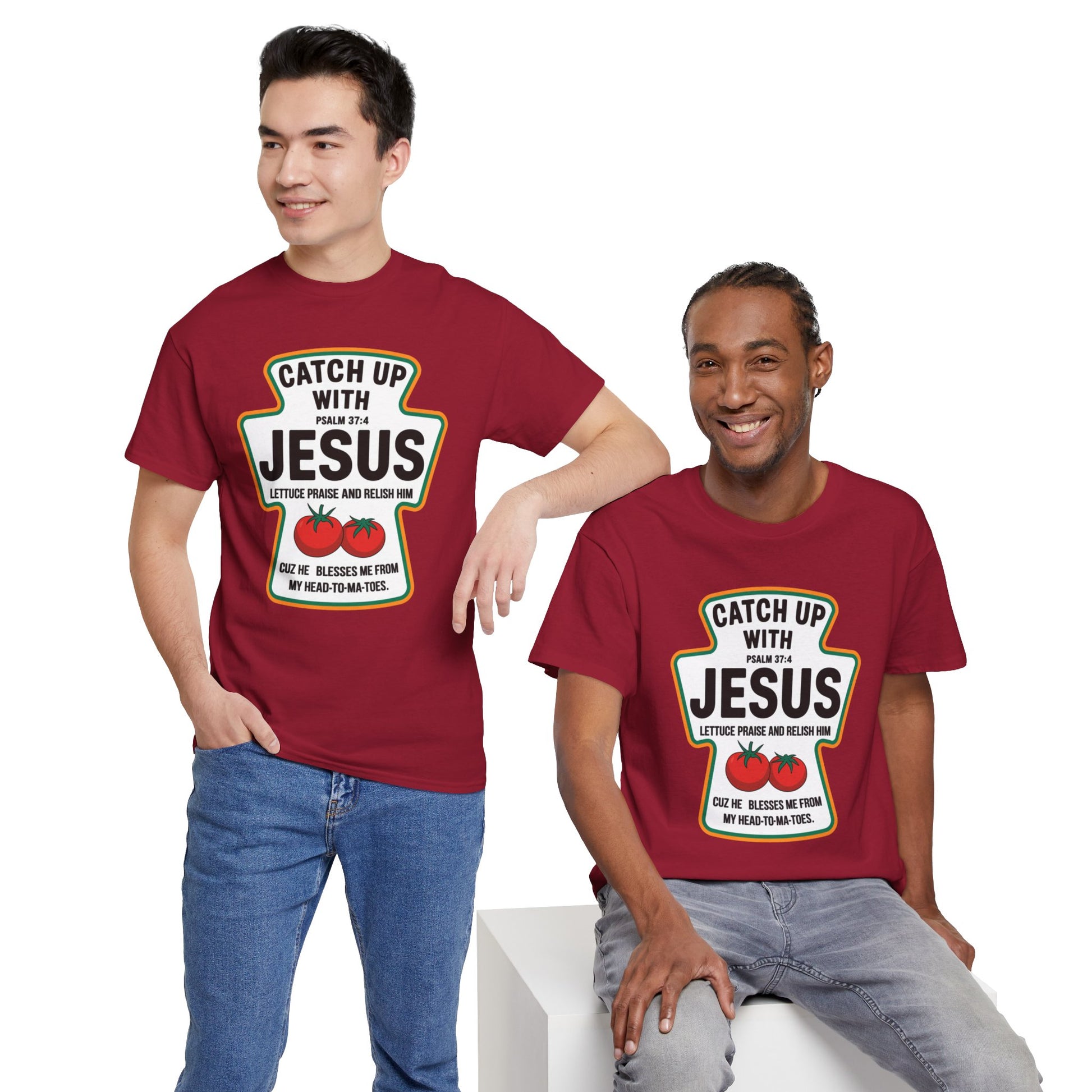 Catch Up with Jesus faith shirt, red color
