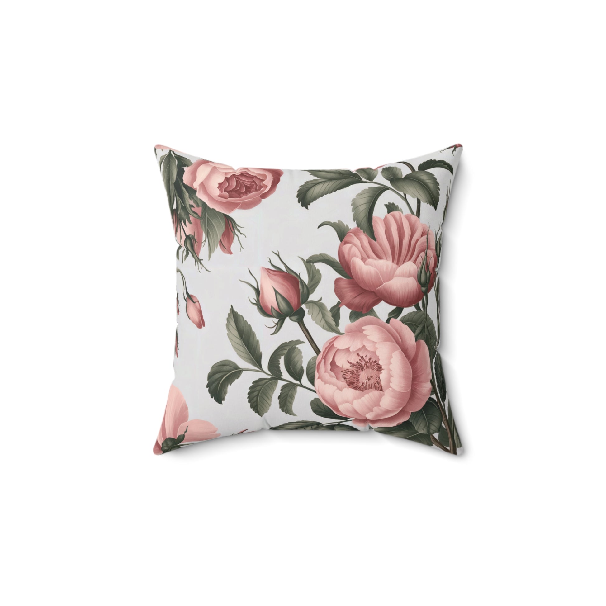 Soft polyester decorative pillow with pink floral design
