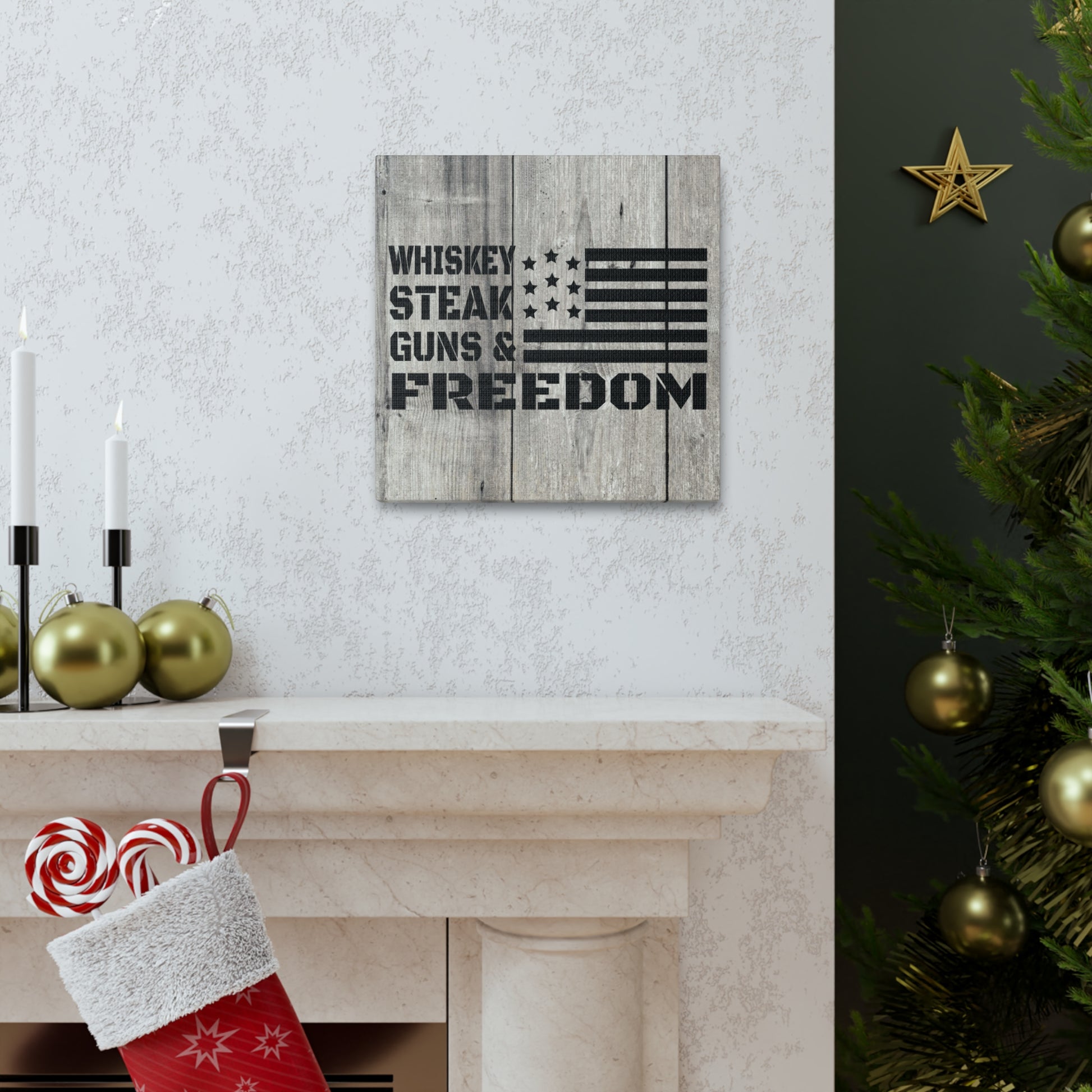 "Whiskey, Steak, Guns & Freedom" Canvas Wall Art - Weave Got Gifts - Unique Gifts You Won’t Find Anywhere Else!