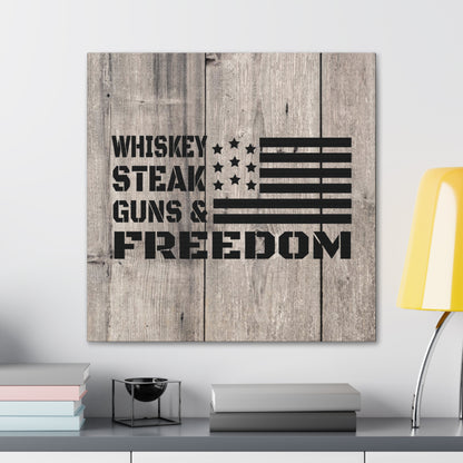 "Whiskey, Steak, Guns & Freedom" Canvas Wall Art - Weave Got Gifts - Unique Gifts You Won’t Find Anywhere Else!