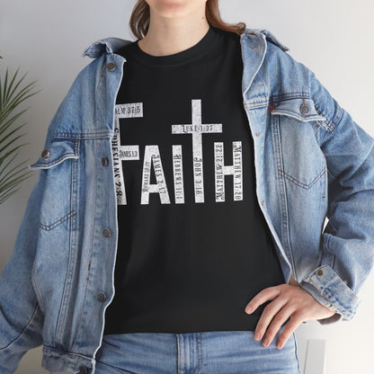 Faith t-shirt with Bible verses inside bold white text.
