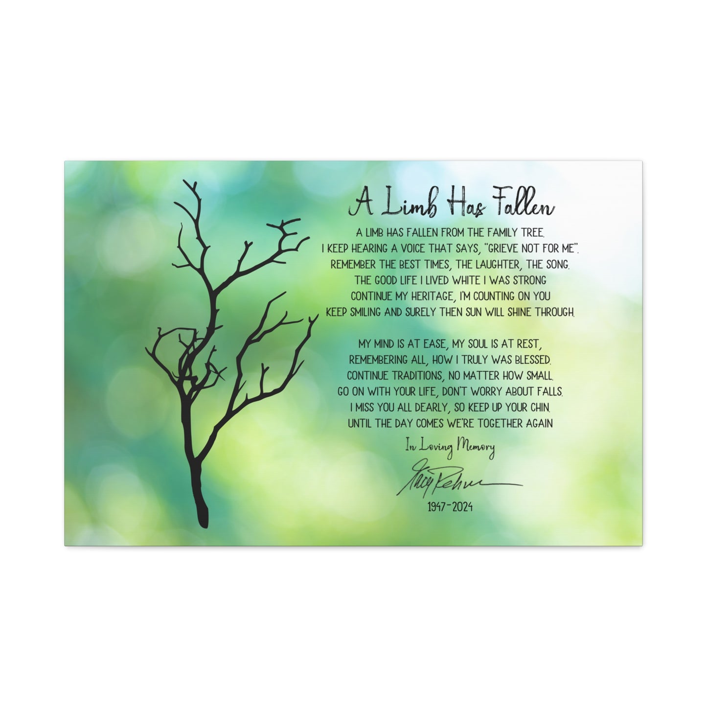 Custom memorial art with name and dates for funerals or homes
