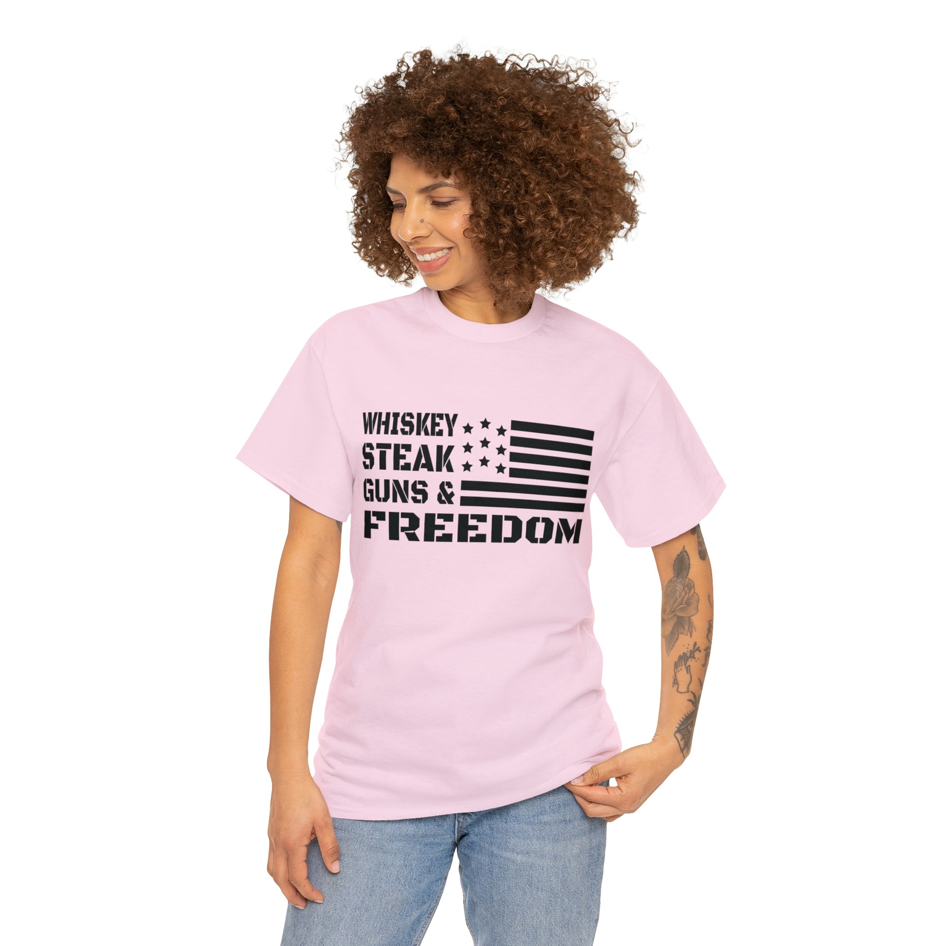 "Whiskey, Steak, Guns & Freedom" T-Shirt - Weave Got Gifts - Unique Gifts You Won’t Find Anywhere Else!