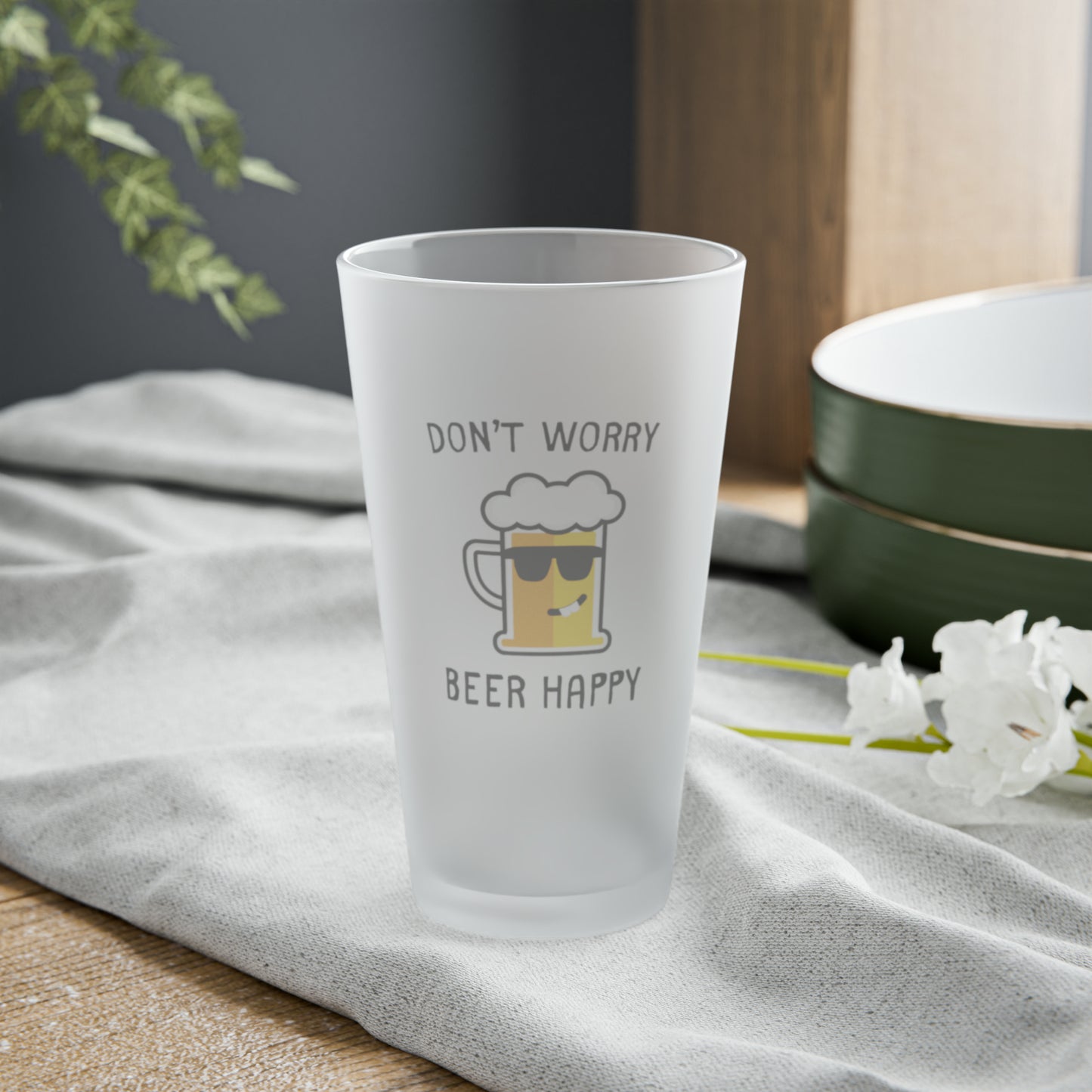 "Don't Worry, Beer Happy" Frosted Pint Glass - Weave Got Gifts - Unique Gifts You Won’t Find Anywhere Else!