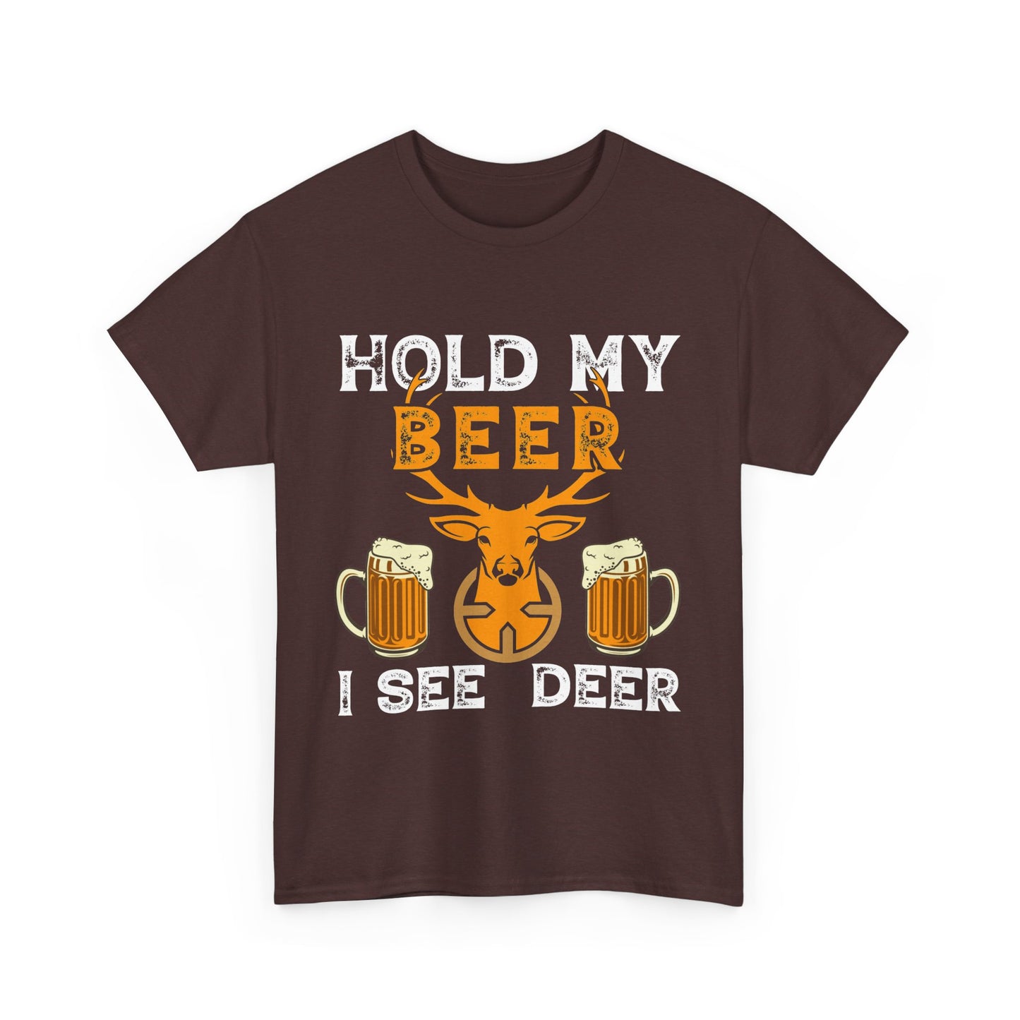 Humorous hunting shirt with beer and deer target design
