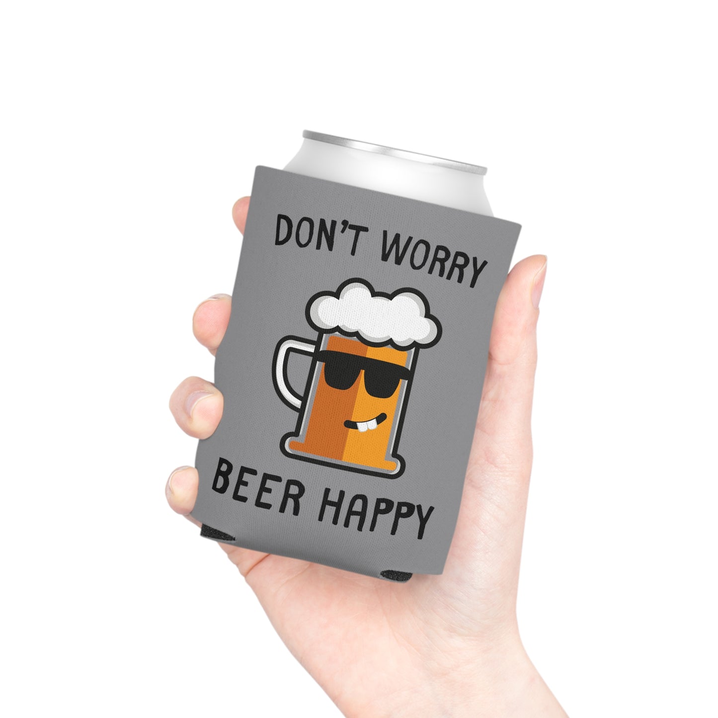 "Don't Worry, Beer Happy" Can Cooler - Weave Got Gifts - Unique Gifts You Won’t Find Anywhere Else!