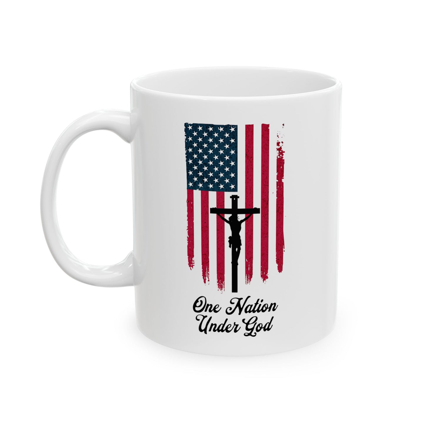 White ceramic One Nation Under God coffee mug
