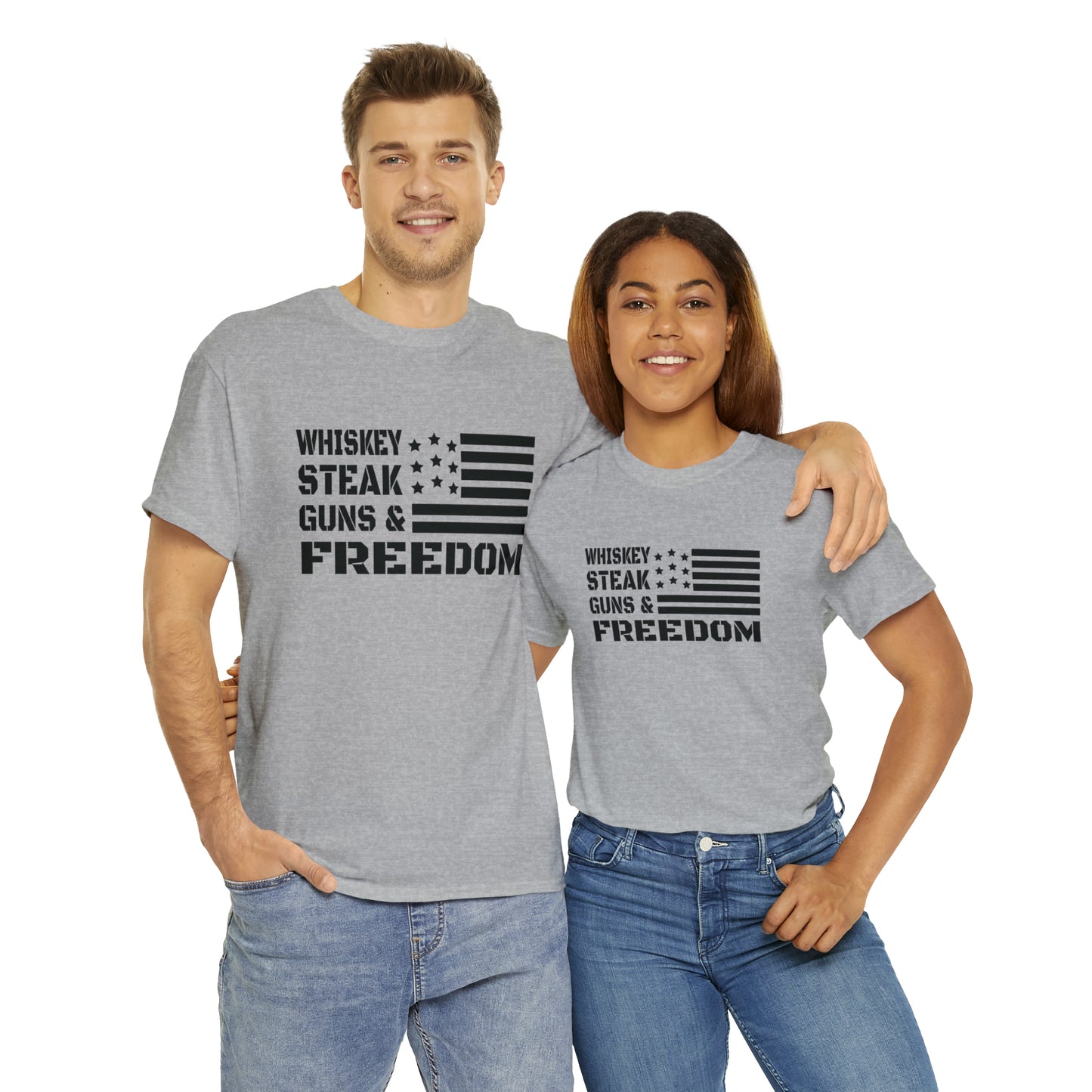 "Whiskey, Steak, Guns & Freedom" T-Shirt - Weave Got Gifts - Unique Gifts You Won’t Find Anywhere Else!