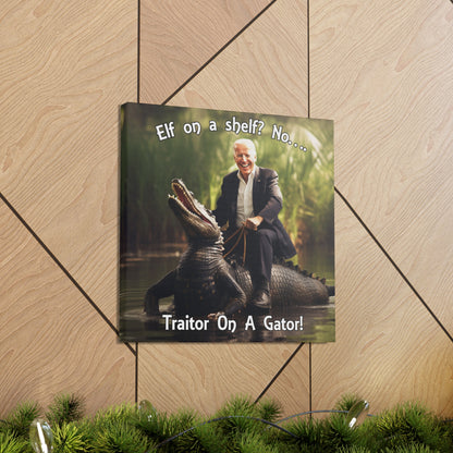 Elf on a Shelf parody wall art: Joe Biden riding a gator for Republicans
