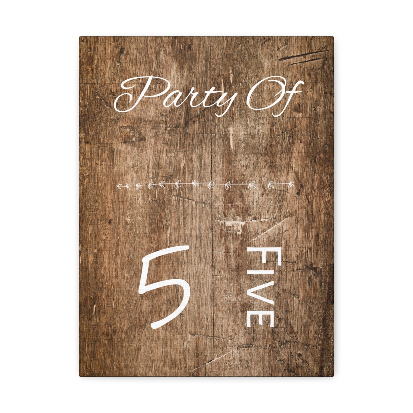 Rustic canvas wall art featuring "Party of 5" in elegant script
