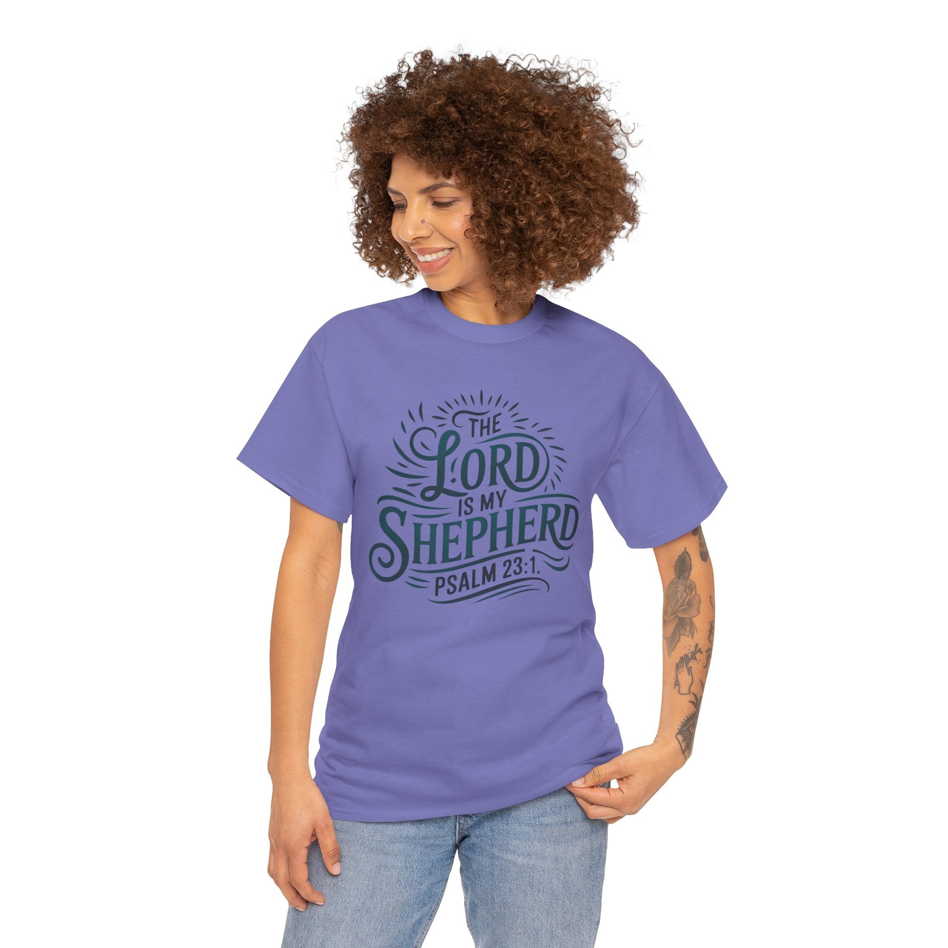 Inspirational scripture t-shirt with ornate design elements
