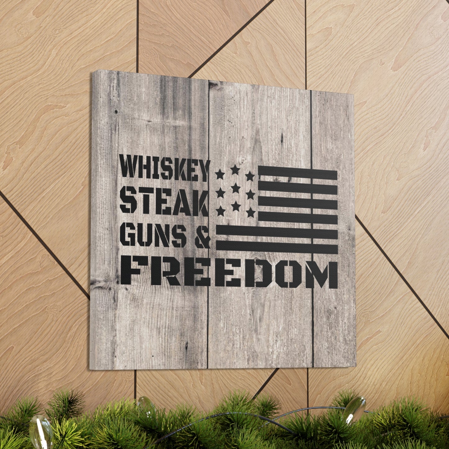 "Whiskey, Steak, Guns & Freedom" Canvas Wall Art - Weave Got Gifts - Unique Gifts You Won’t Find Anywhere Else!