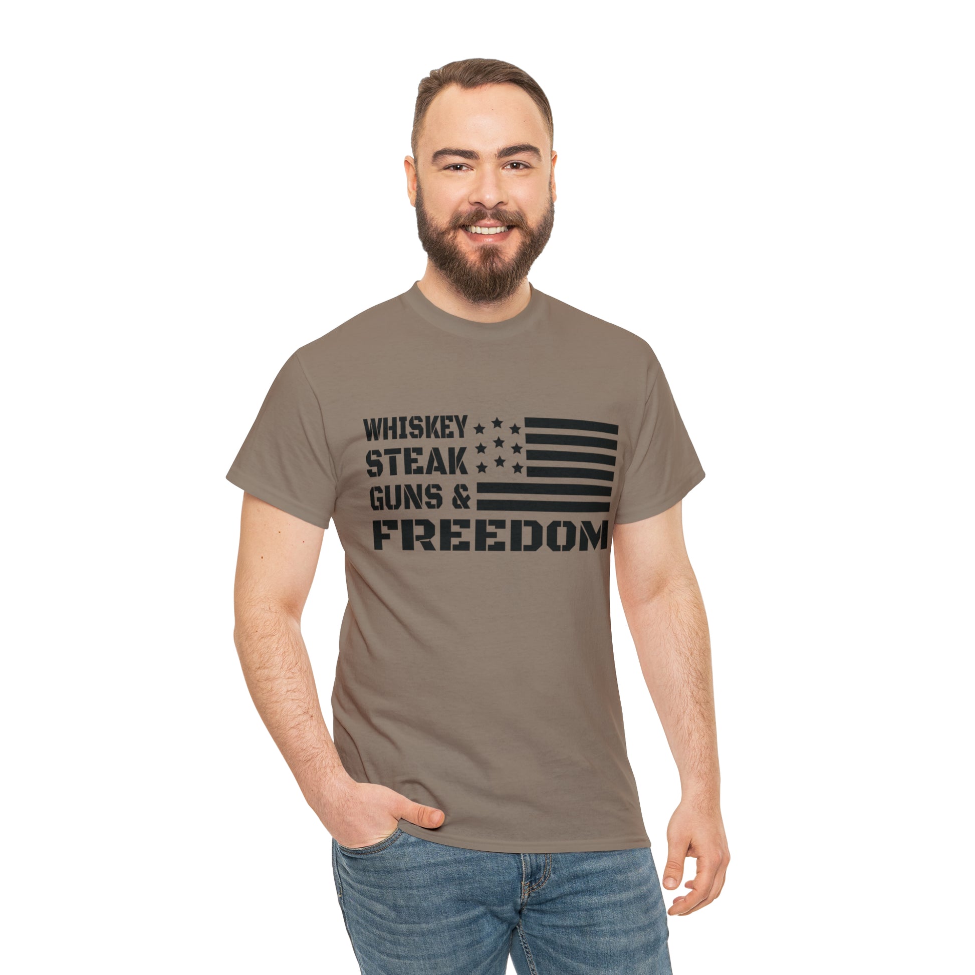 "Whiskey, Steak, Guns & Freedom" T-Shirt - Weave Got Gifts - Unique Gifts You Won’t Find Anywhere Else!