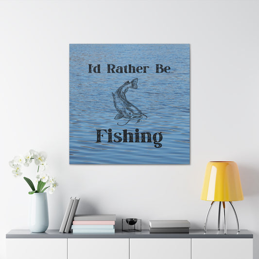 Rustic catfish canvas wall art with lake and blue water scene
