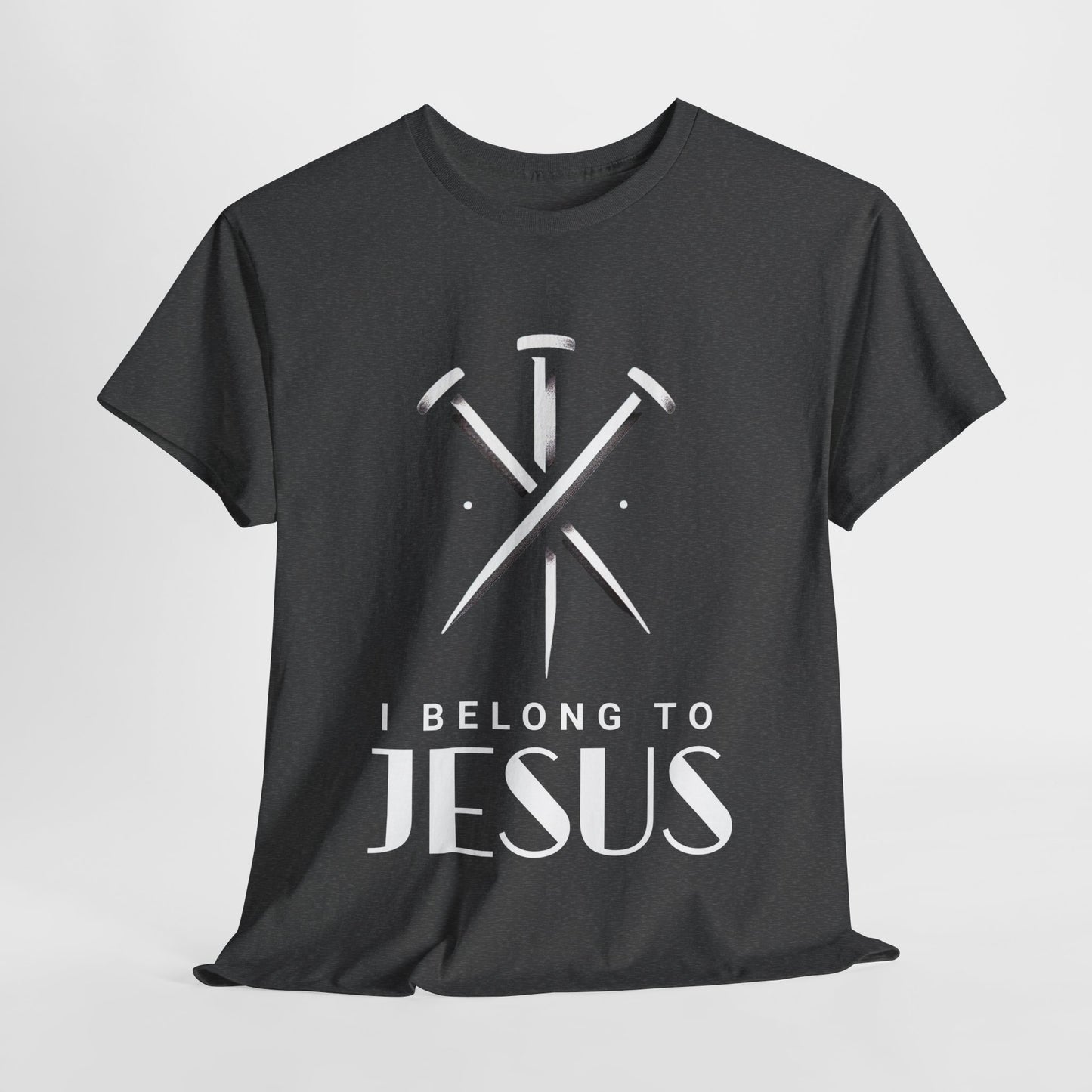 Faithful and stylish religious t-shirt with symbolic nail graphic
