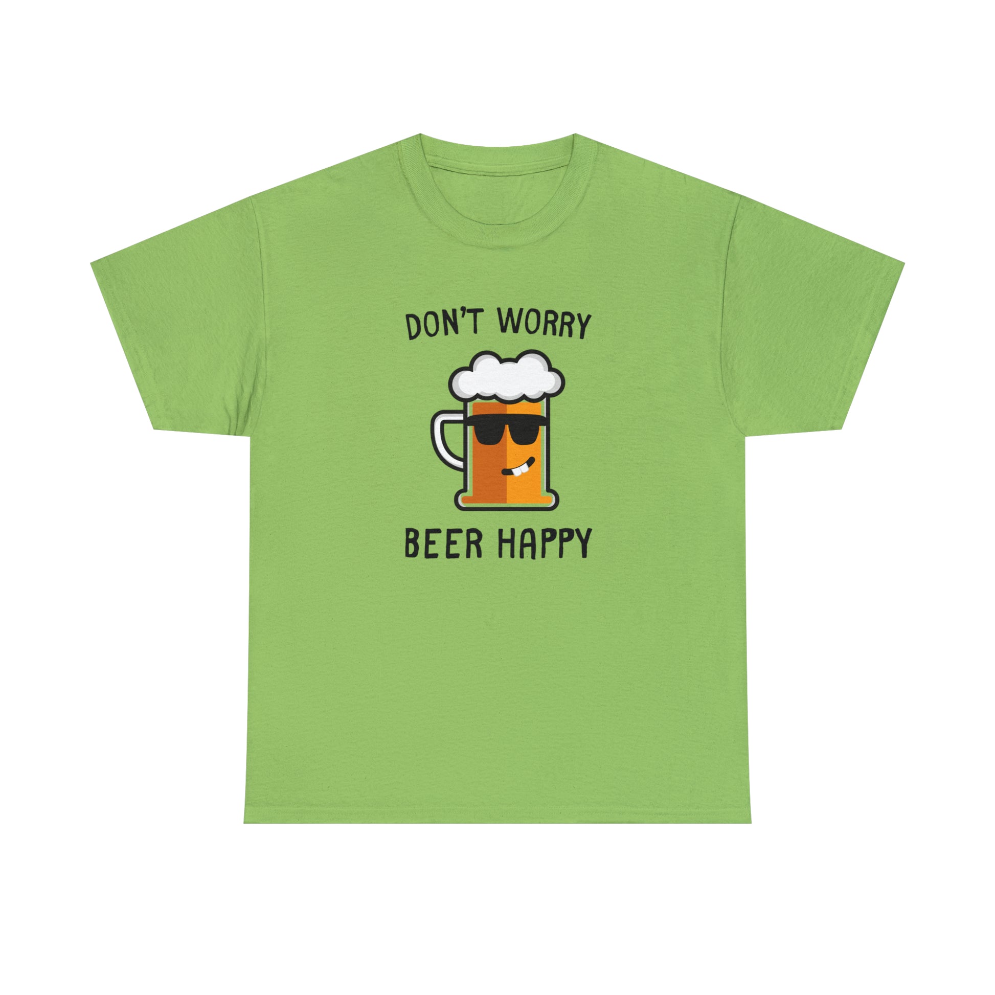 Casual beer shirt with Don't Worry, Beer Happy slogan
