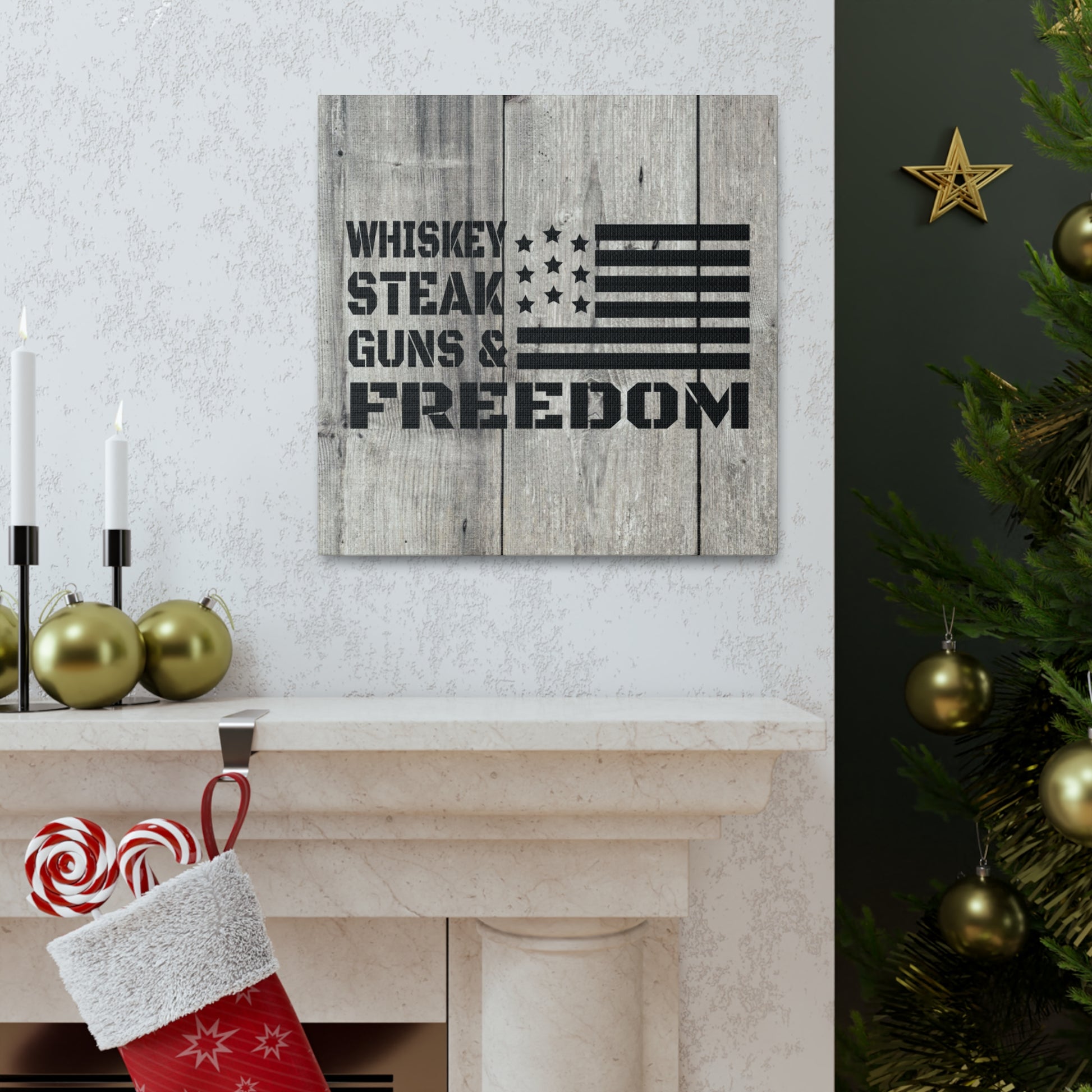 "Whiskey, Steak, Guns & Freedom" Canvas Wall Art - Weave Got Gifts - Unique Gifts You Won’t Find Anywhere Else!