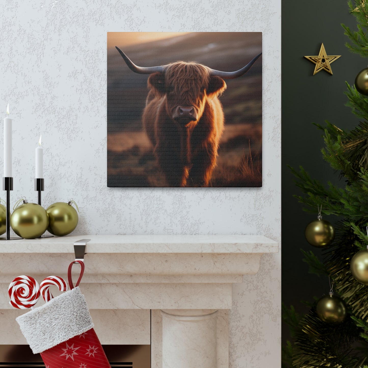 Scenic countryside and highland cow art for indoor use
