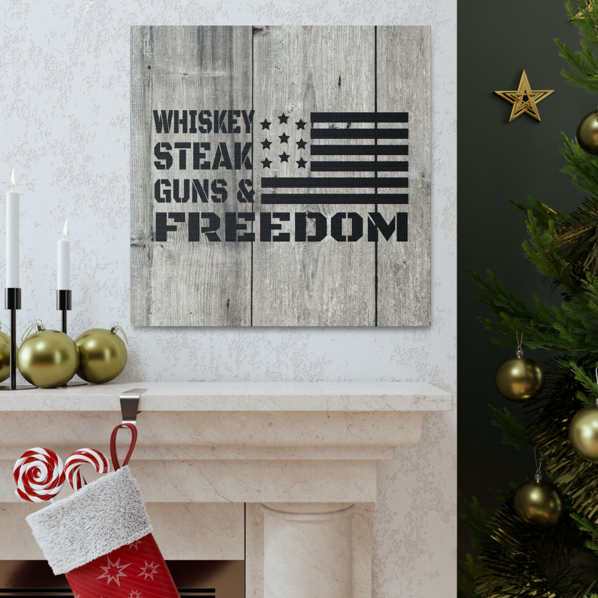 "Whiskey, Steak, Guns & Freedom" Canvas Wall Art - Weave Got Gifts - Unique Gifts You Won’t Find Anywhere Else!