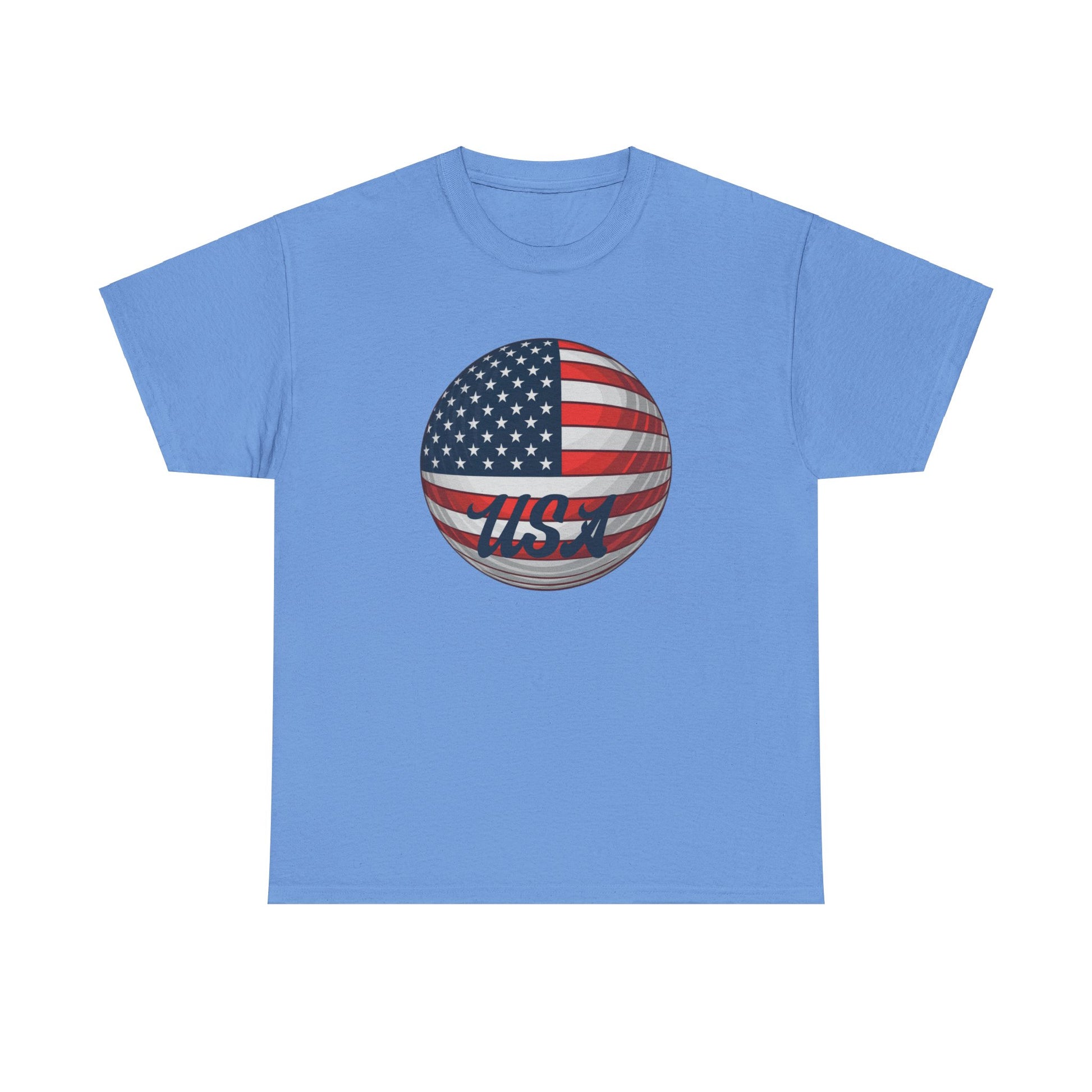 Patriotic golf shirt with American flag golf ball graphic
