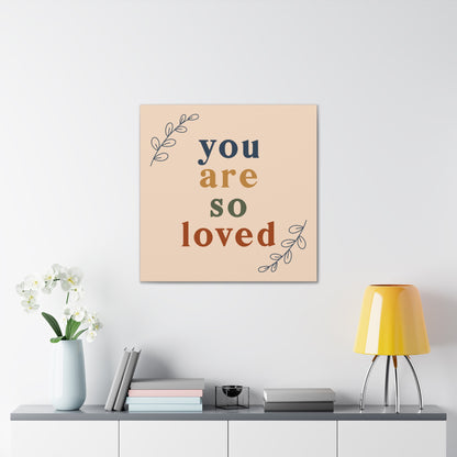 Inspirational you are loved wall art with soft tan background
