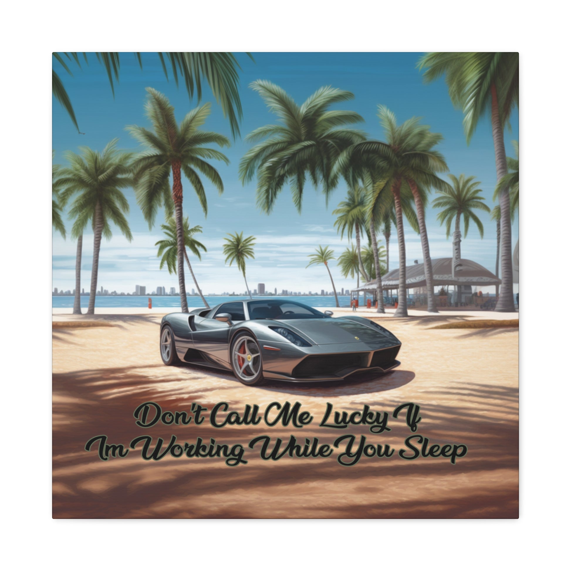 Beach sports car wall art with sunny day design
