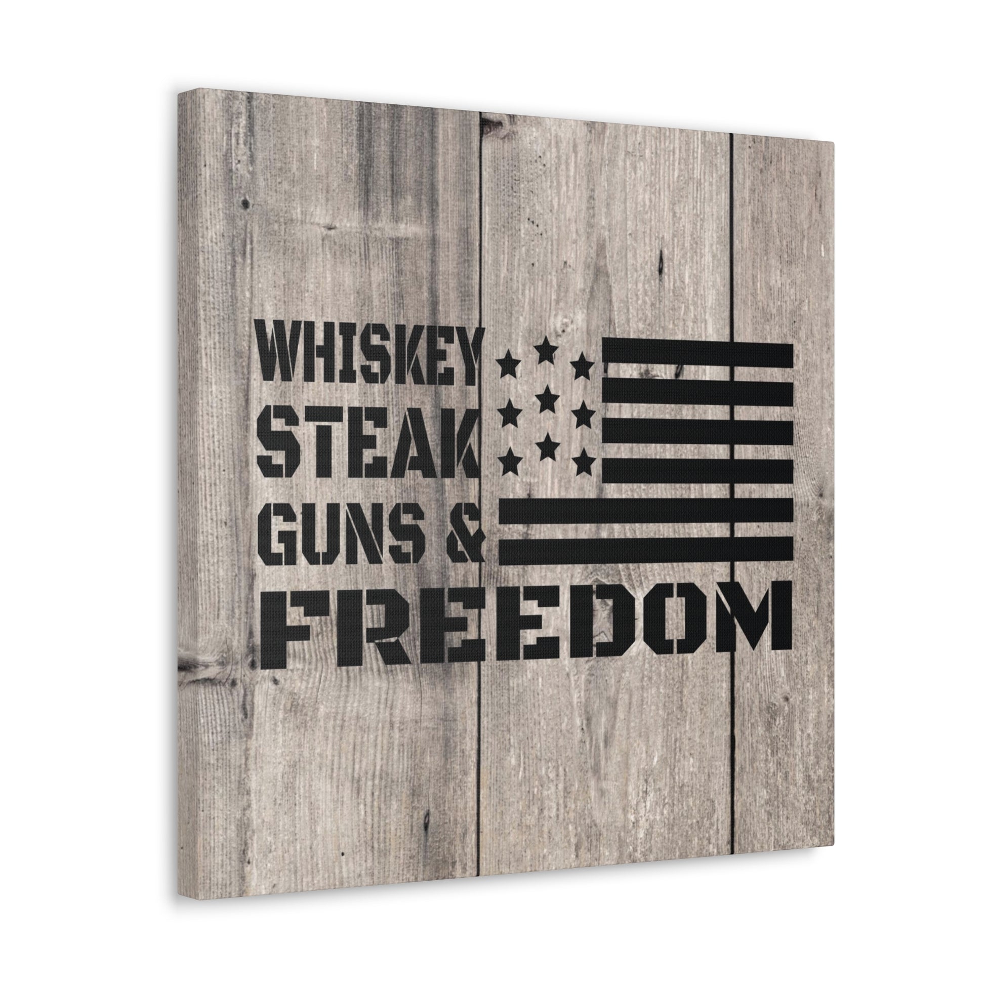 "Whiskey, Steak, Guns & Freedom" Canvas Wall Art - Weave Got Gifts - Unique Gifts You Won’t Find Anywhere Else!