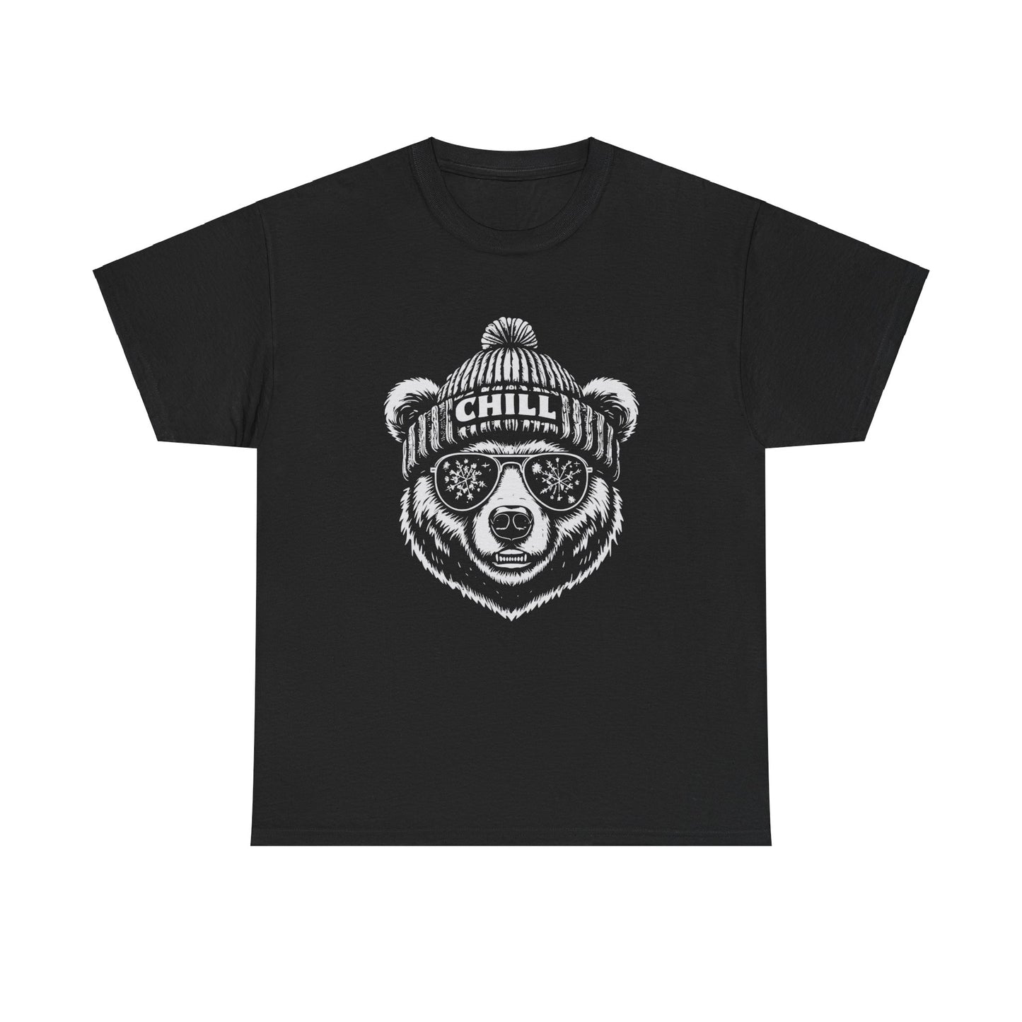 Dark-colored grizzly bear t-shirt with snowflake design
