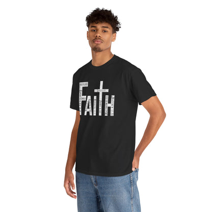 Black cotton tee with bold “Faith” lettering and verses.
