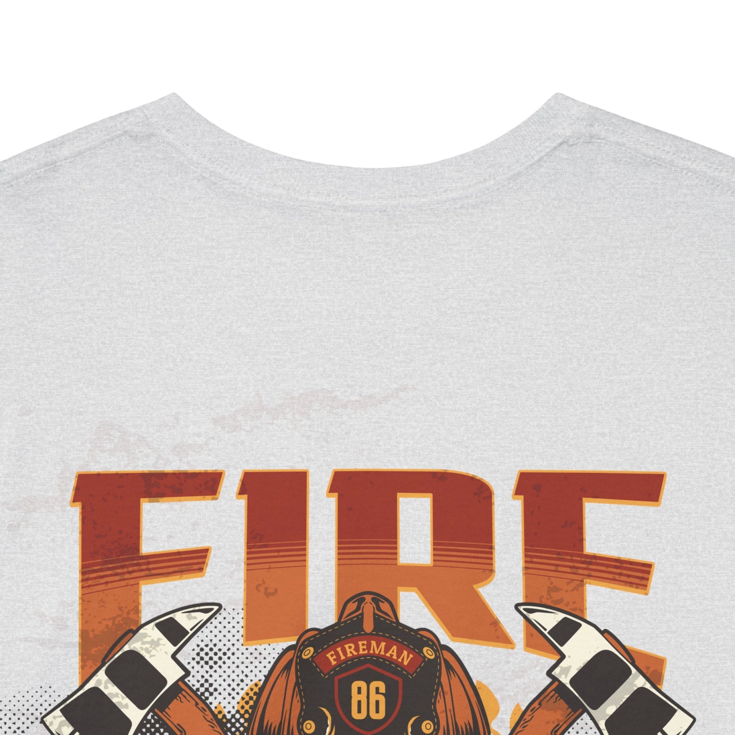 Distressed firefighter shirt with skeleton and fire graphic
