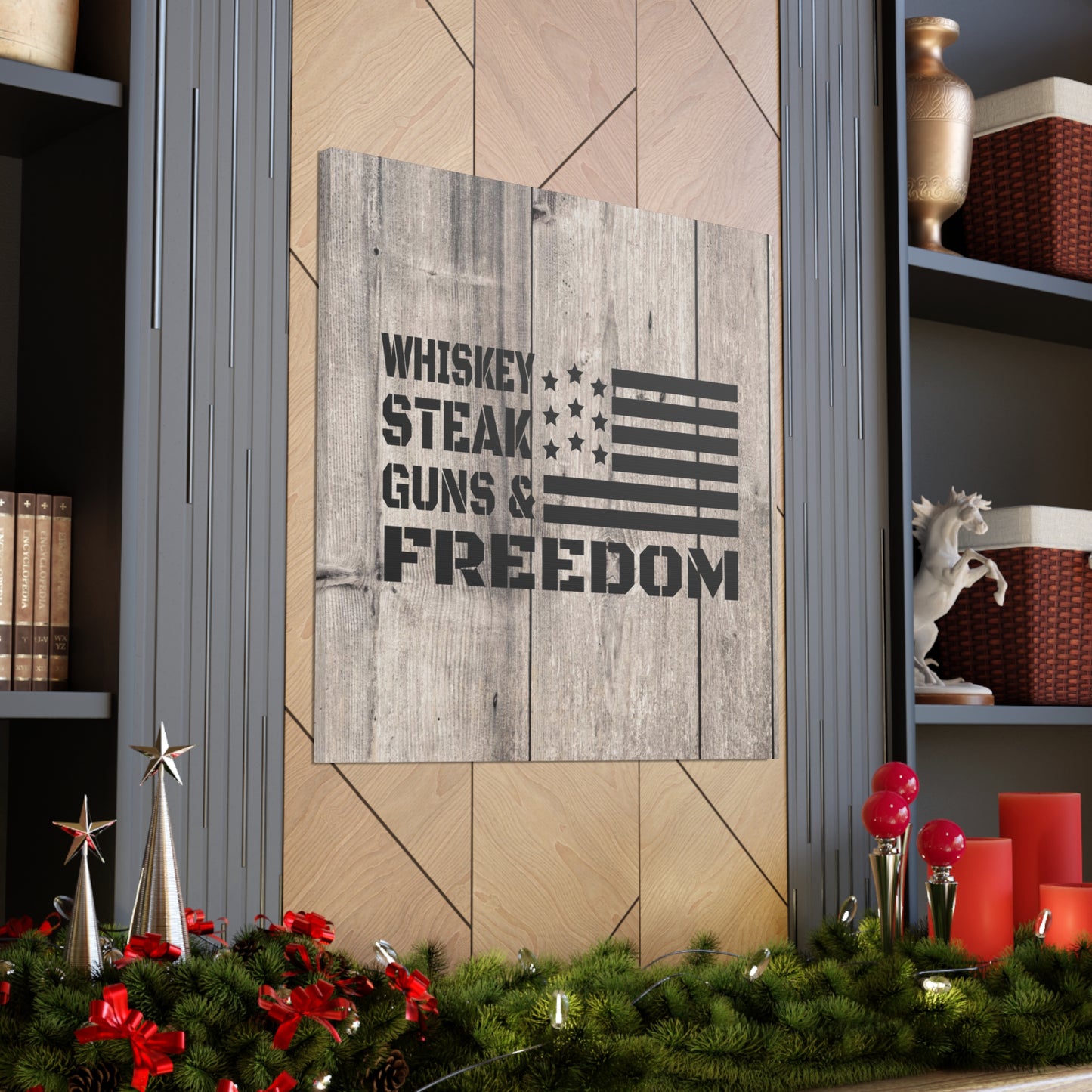 "Whiskey, Steak, Guns & Freedom" Canvas Wall Art - Weave Got Gifts - Unique Gifts You Won’t Find Anywhere Else!