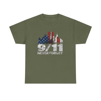 Dark color t-shirt with 9/11 never forget design
