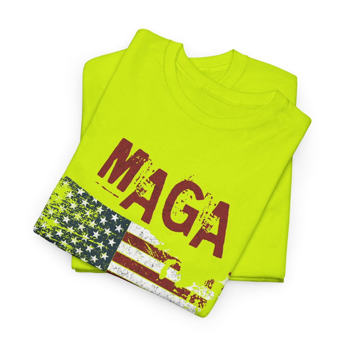 Patriotic MAGA t-shirt with American flag in USA outline
