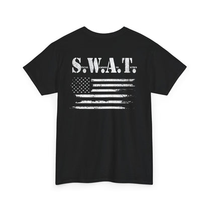 SWAT shirt for men with tactical-inspired white print
