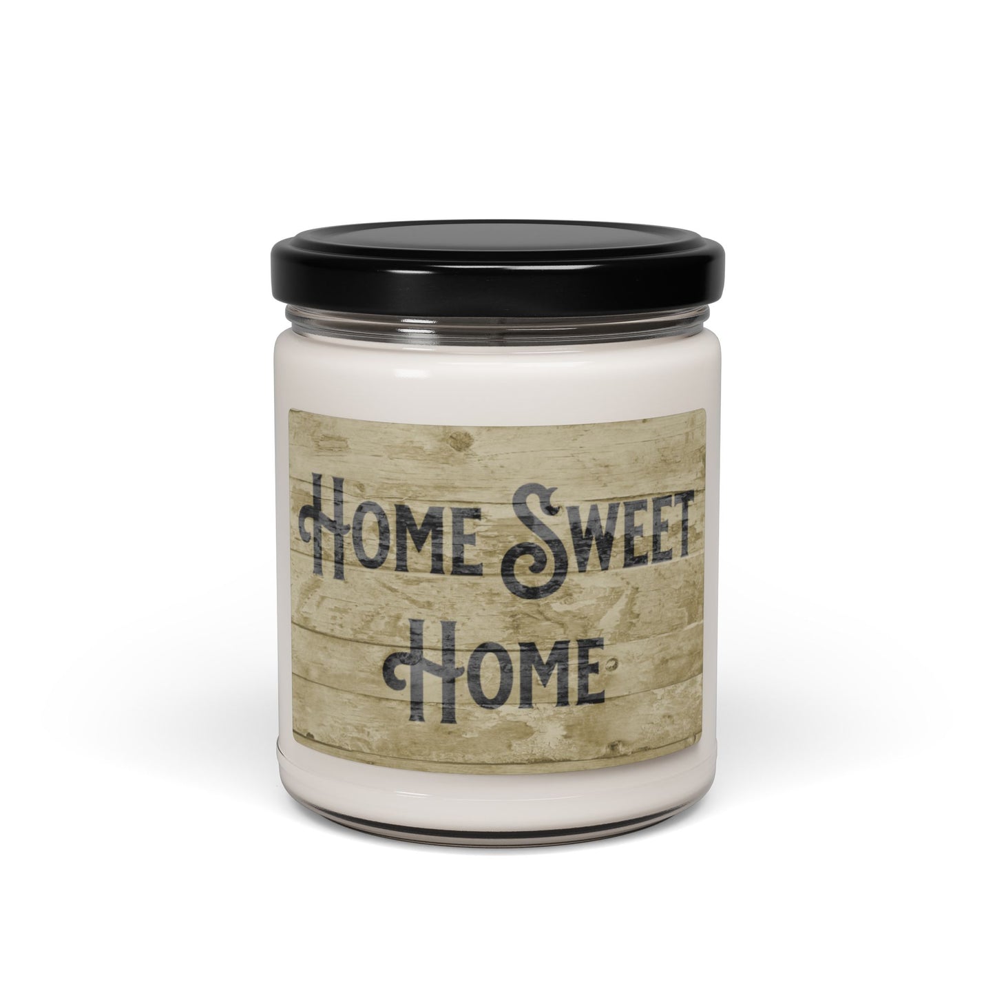 Rustic home sweet home candle with country style text
