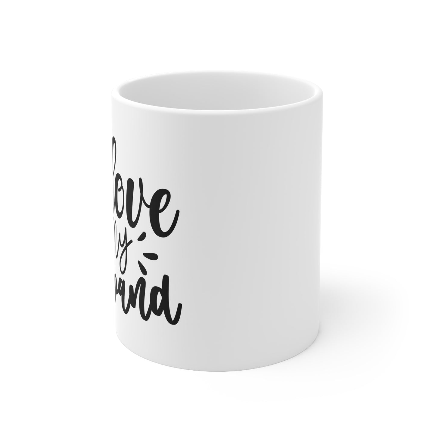 White ceramic mug with I love my husband text
