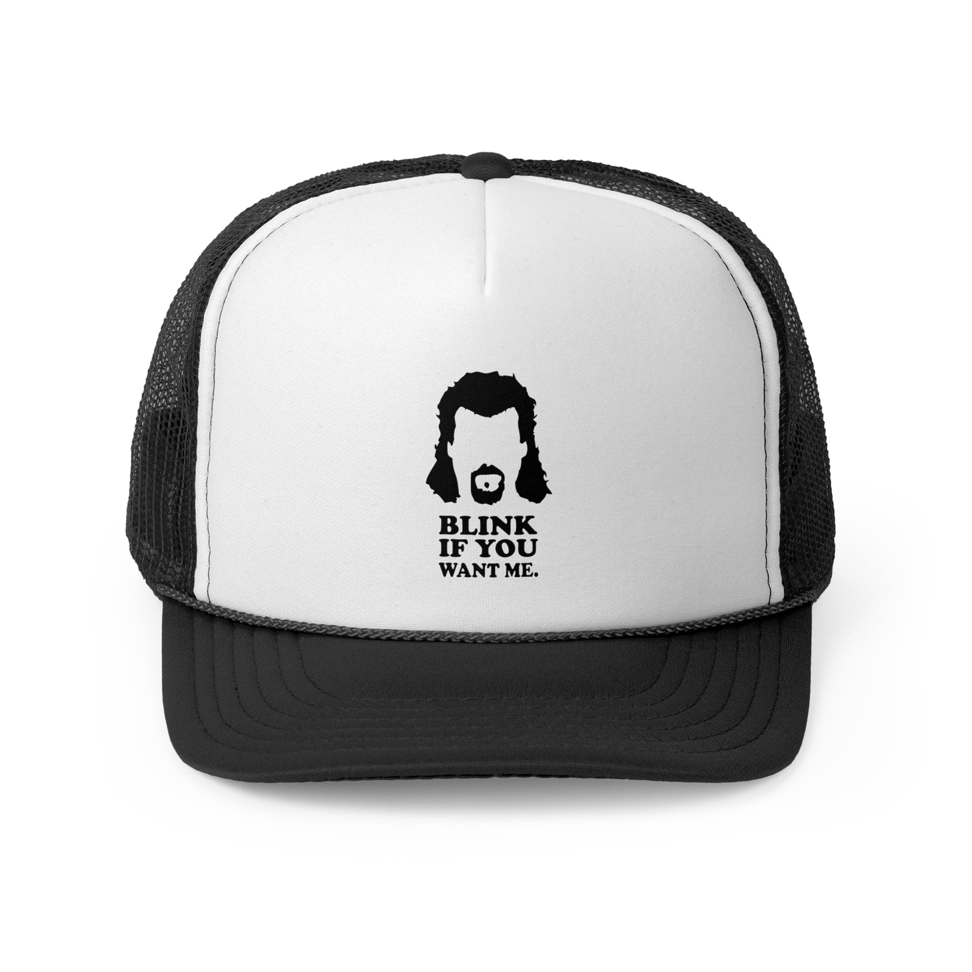 Blink If You Want Me mullet graphic hat
