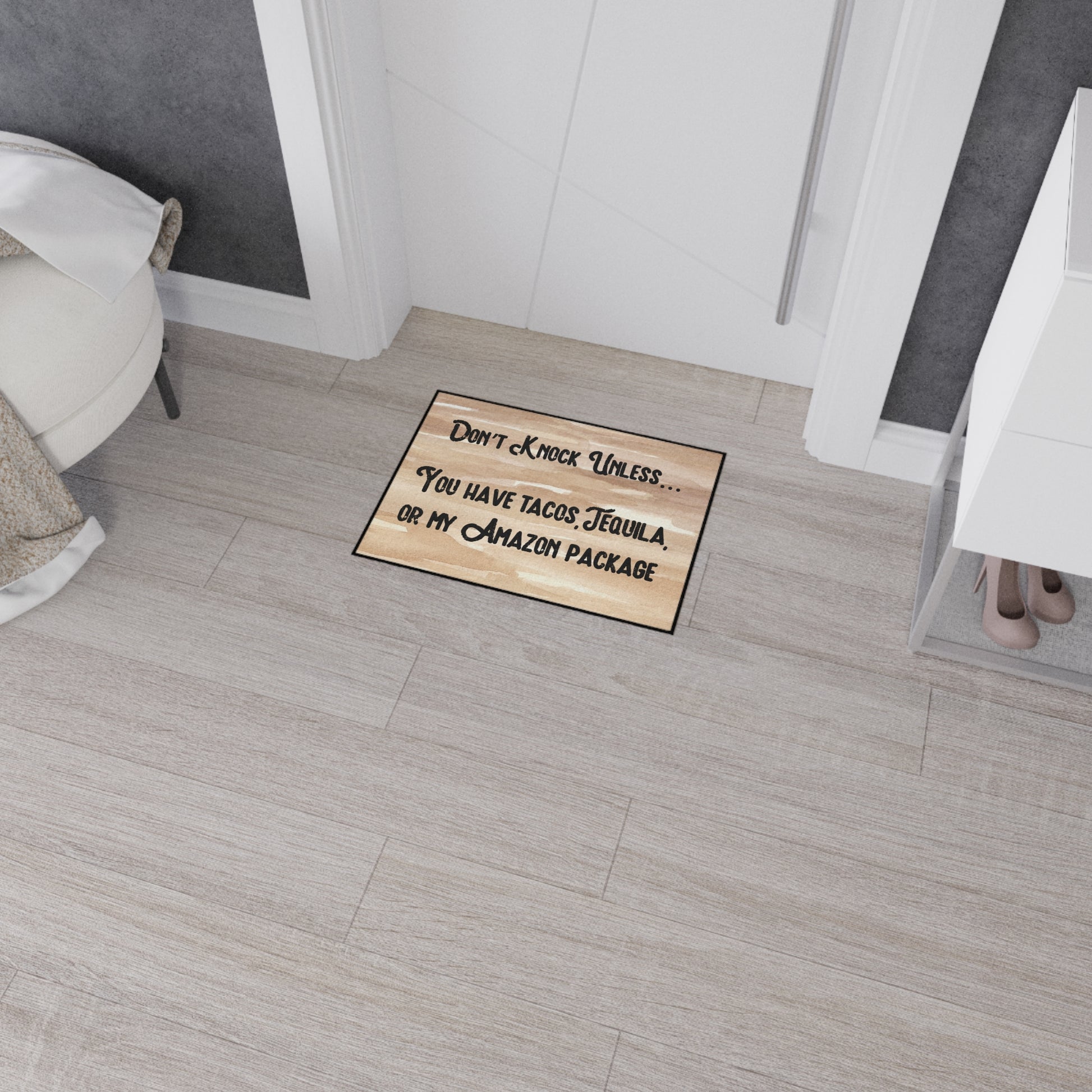 "Welcoming door mat for taco, tequila, and Amazon fans."