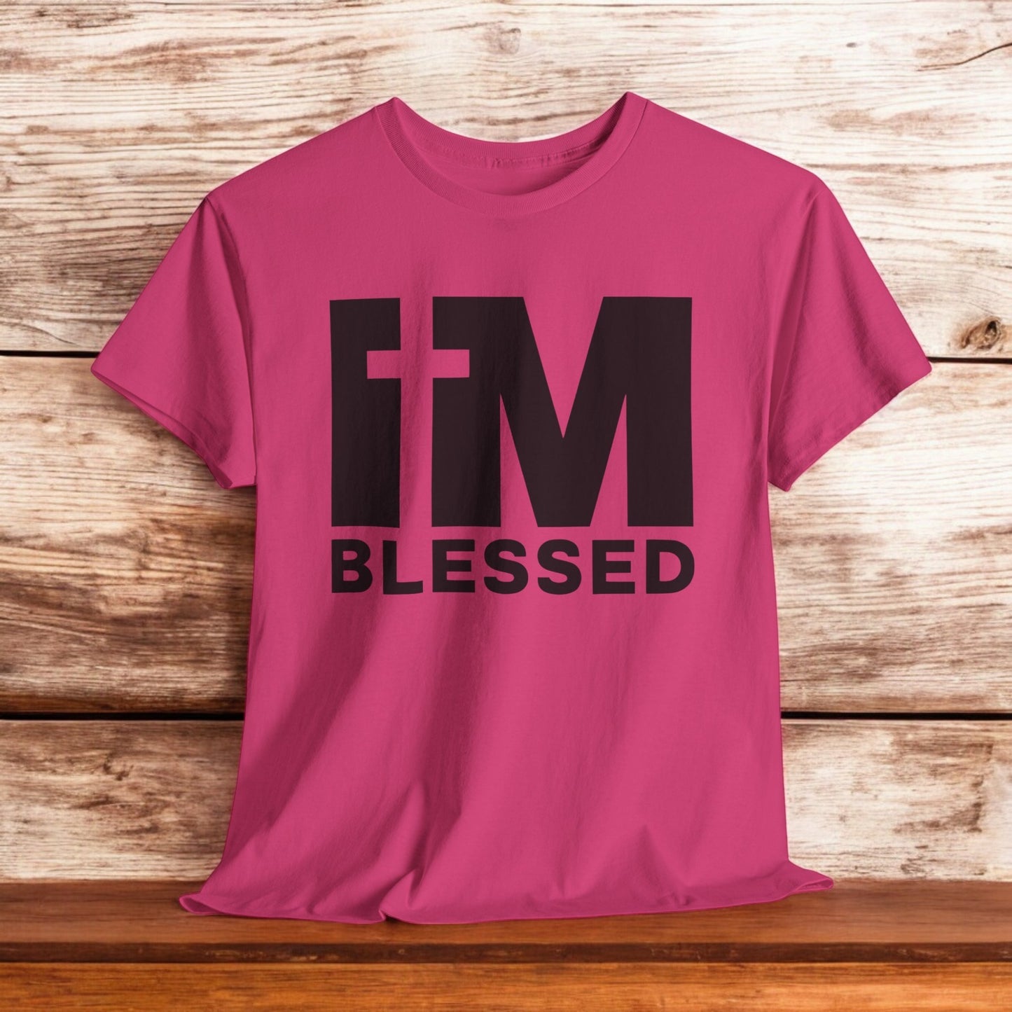 Blessed t-shirt with cross-integrated “I’m Blessed” design.
