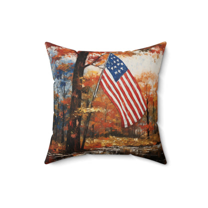 "American Flag Fall Throw Pillow"