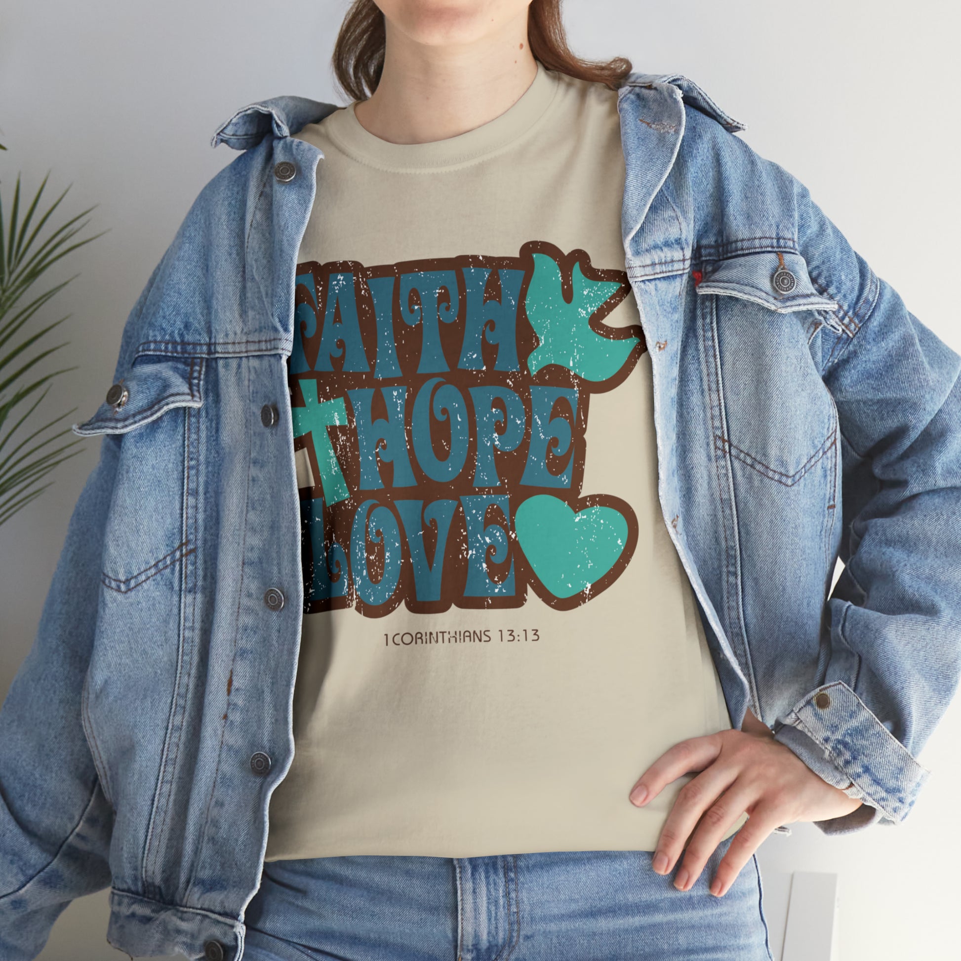 Faith-inspired Christian graphic t-shirt with blue tones
