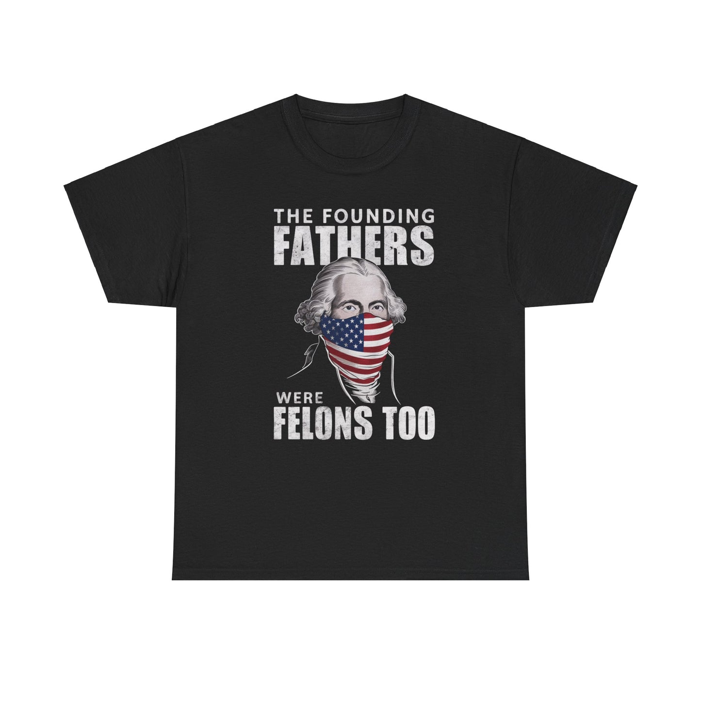 Patriotic black t-shirt with Founding Fathers graphic
