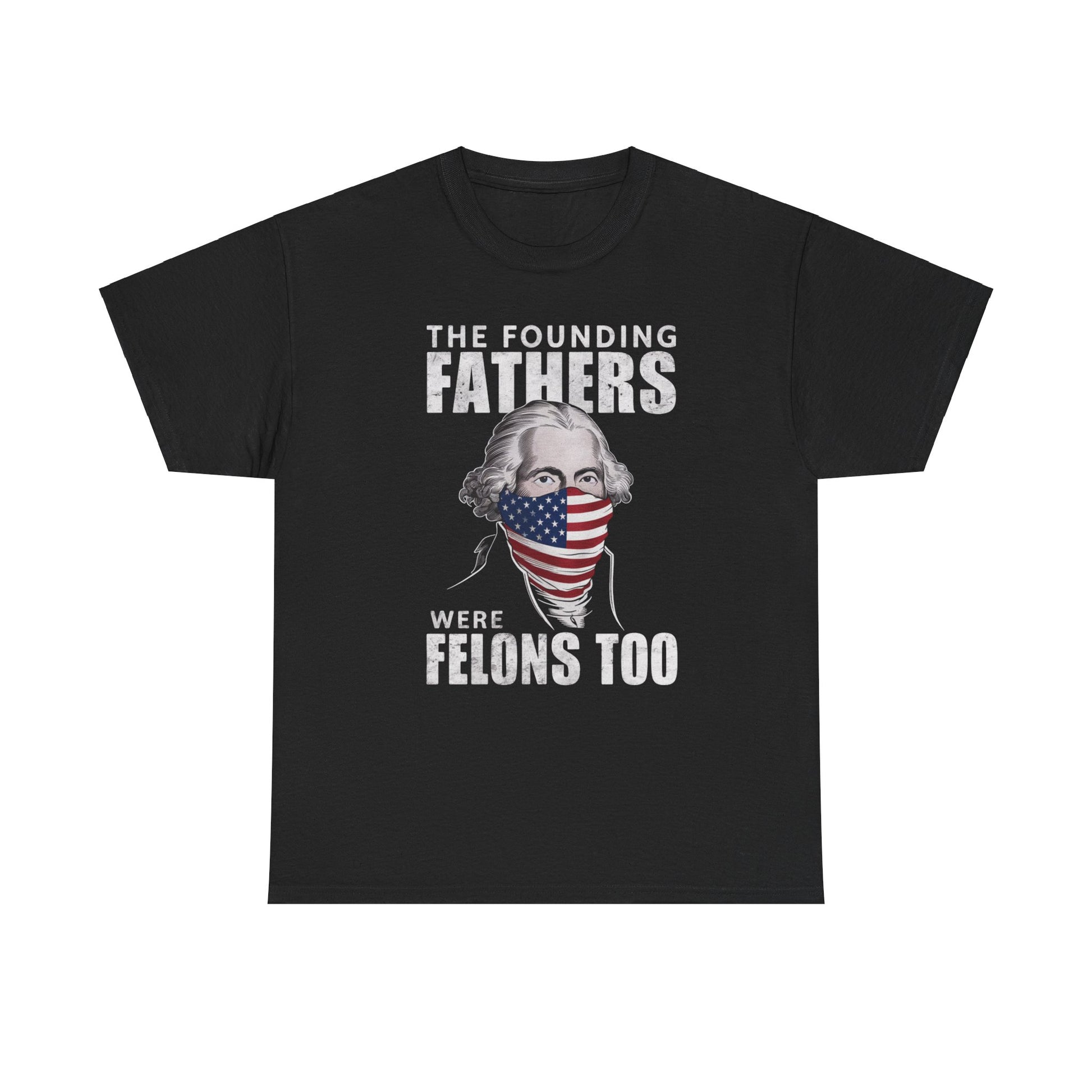 Patriotic black t-shirt with Founding Fathers graphic
