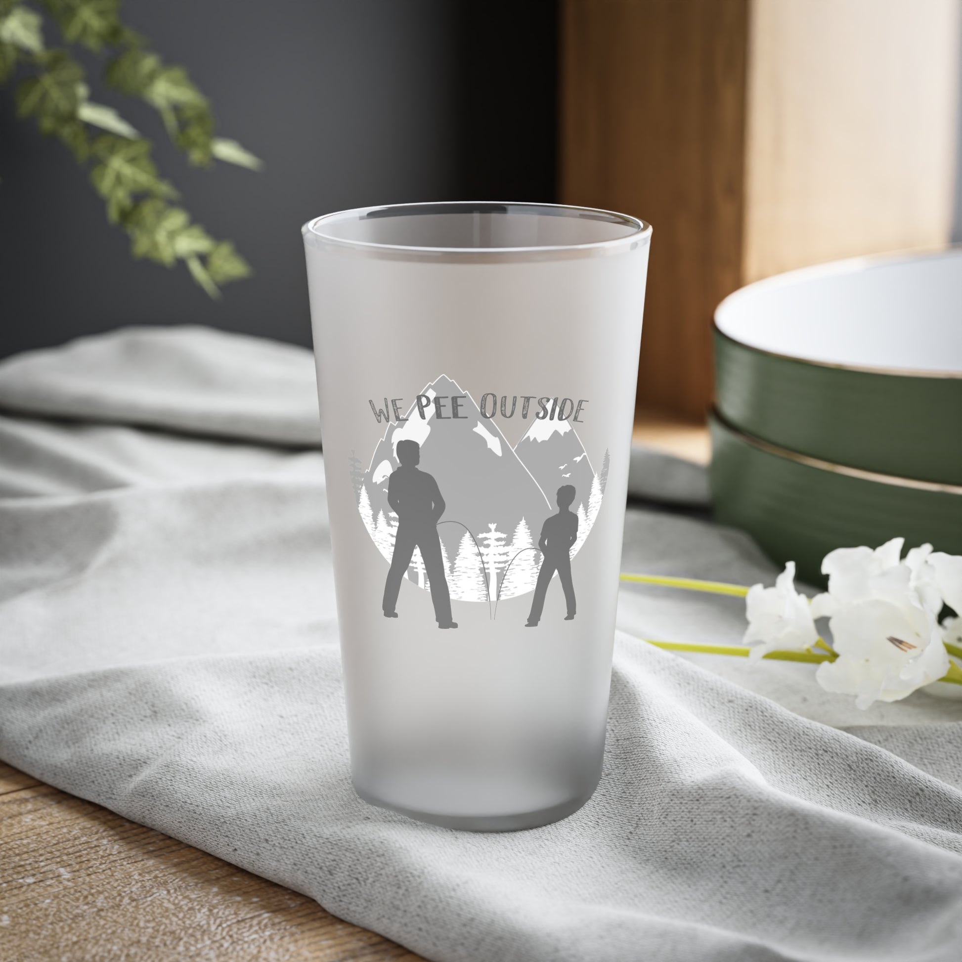 "We Pee Outside" Frosted Pint Glass, 16oz - Weave Got Gifts - Unique Gifts You Won’t Find Anywhere Else!