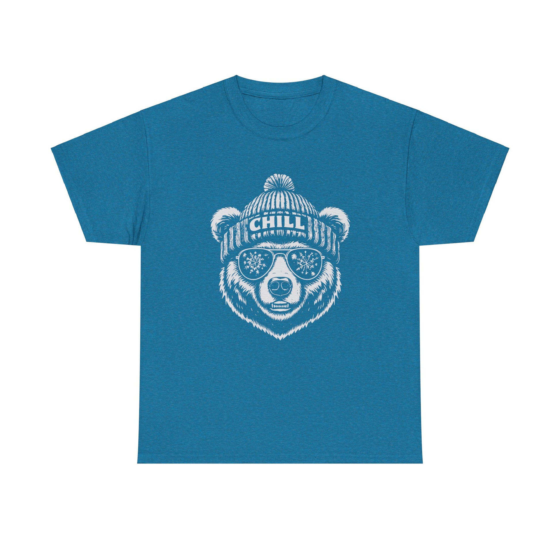 Chill grizzly bear t-shirt with winter cap graphic
