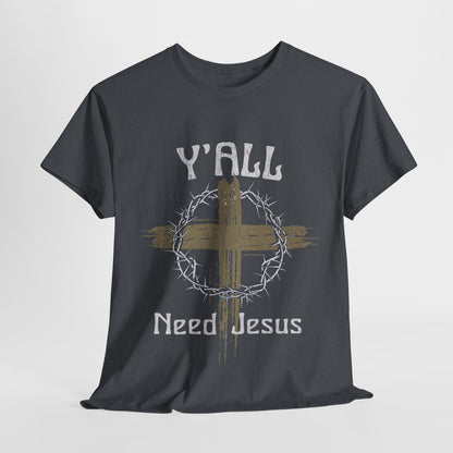 Faith-inspired t-shirt with cross graphic and crown of thorns design
